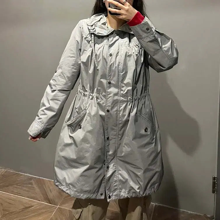 [BUNJANG] Vintage Gray Jacket / JPN VINTAGE 야상 자켓 셔링 카라넥 허리 스트링 디테일 그레이