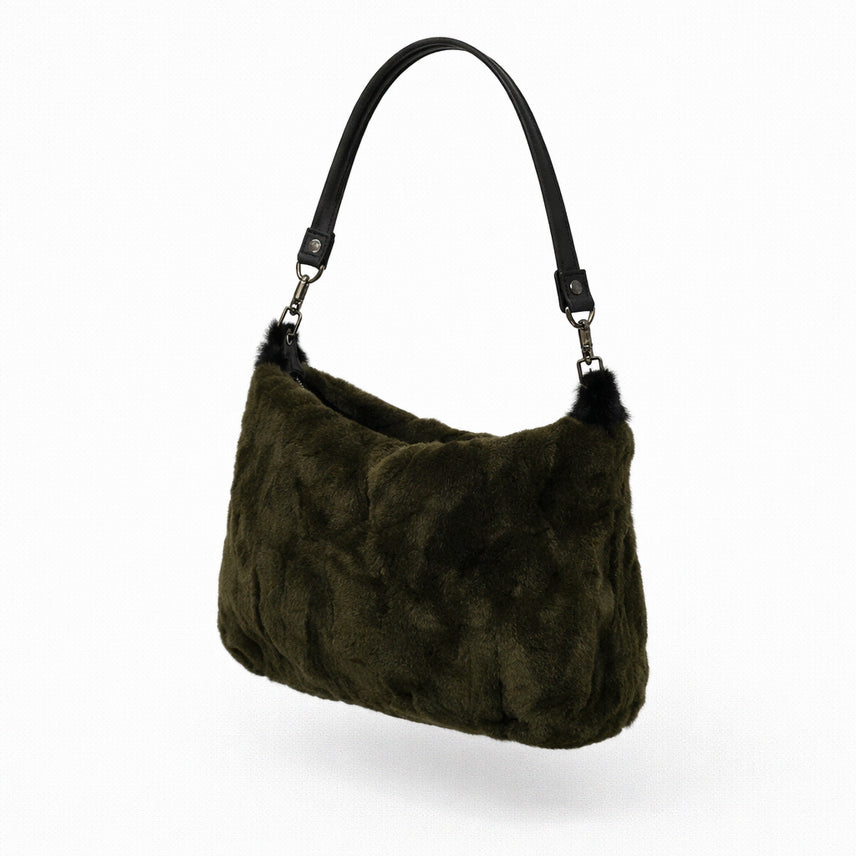 [BUNJANG] Shoulder Bag (Deep Olive Brown) / 밍크 리얼퍼 숄더백(딥 올리브 브라운)