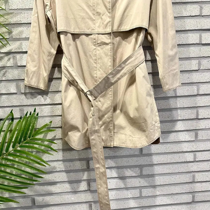 [BUNJANG] SJSJ Beige Trench Jacket / SJSJ 케이프 미디 트렌치 자켓 래글런 벨티드 하이넥 디테일 베이지