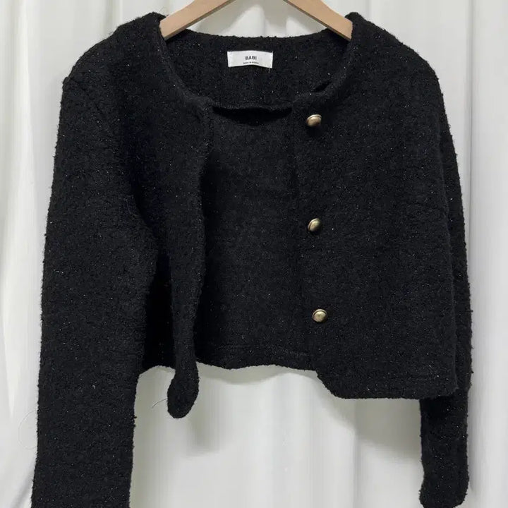 [BUNJANG] BABI Black Tweed Crop Jacket / BABI 블랙 트위드 크롭 자켓