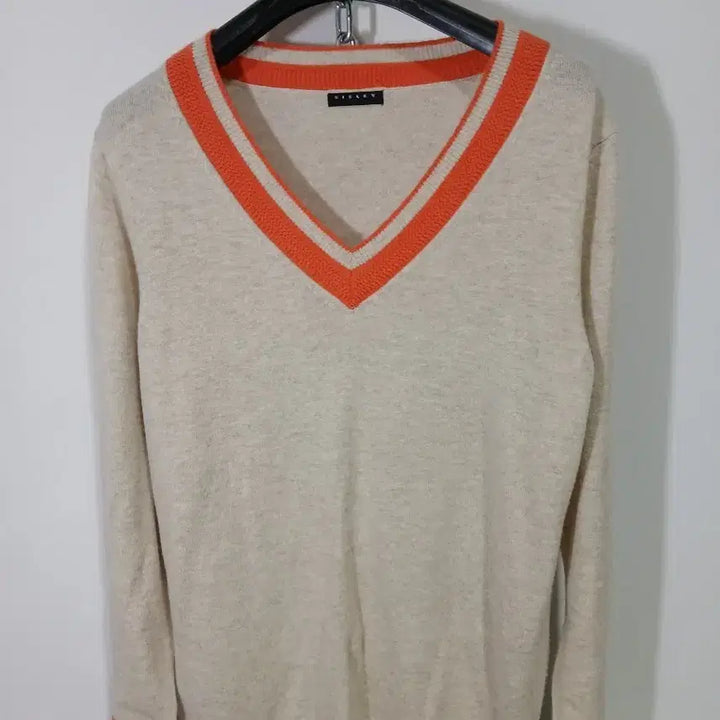 [BUNJANG] V Neck Knit Sweater Ivory Orange / 씨슬리 V넥 니트 스웨터 아이보리 오렌지