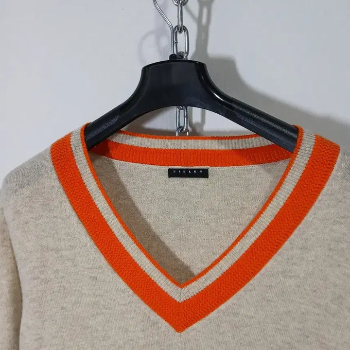 [BUNJANG] V Neck Knit Sweater Ivory Orange / 씨슬리 V넥 니트 스웨터 아이보리 오렌지