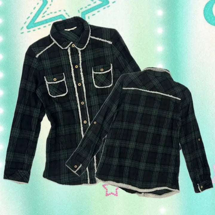 [BUNJANG] Y2K Grunge Check Shirt / 일본빈티지 Y2K 러블리 퍼 체크 그런지 하구미 그린 셔츠 남방