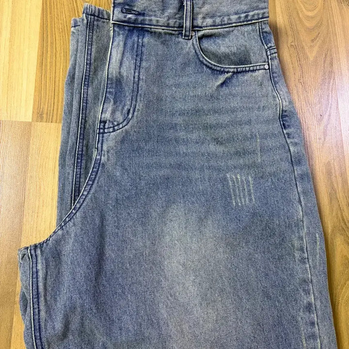 [BUNJANG] Washed Denim Pants - Medium Blue / 데미지 워시드 데님 팬츠 - 미디엄 블루