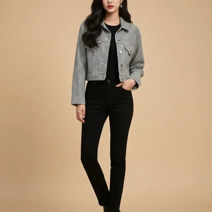 [BUNJANG] ZARA Check Cropped Denim Jacket / 자라(ZARA) 체크 크롭 데님 자켓