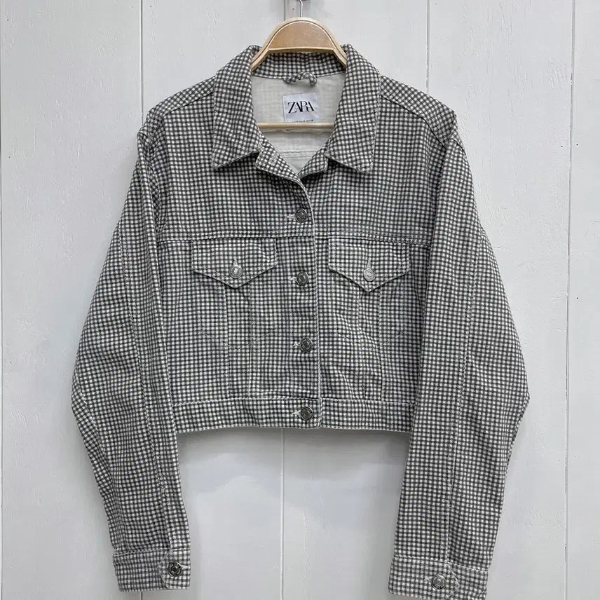 [BUNJANG] ZARA Check Cropped Denim Jacket / 자라(ZARA) 체크 크롭 데님 자켓
