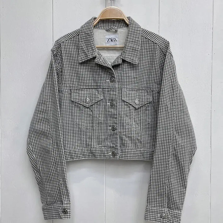 [BUNJANG] ZARA Check Cropped Denim Jacket / 자라(ZARA) 체크 크롭 데님 자켓
