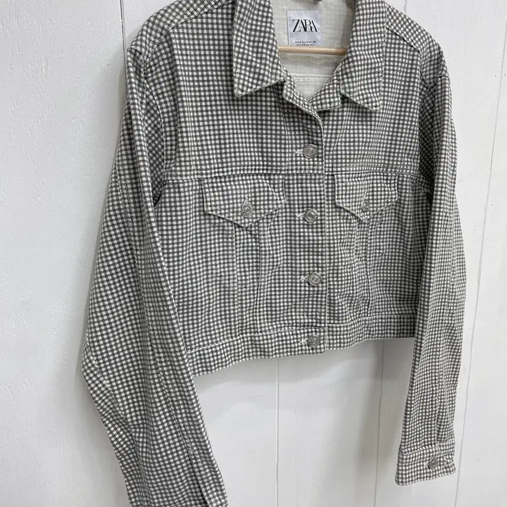 [BUNJANG] ZARA Check Cropped Denim Jacket / 자라(ZARA) 체크 크롭 데님 자켓