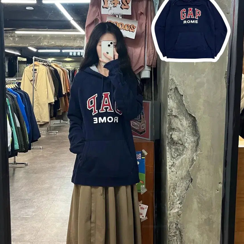 [BUNJANG] Lettering Hoodie Navy L / 갭 레터링 후드티 네이비 L #csz3358