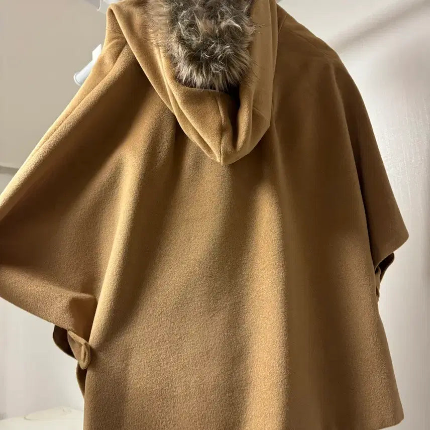 [BUNJANG] Camel Hooded Wool Coat / 카멜 후드 망토 모직 코트