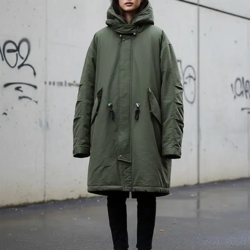 [BUNJANG] BUMPER SPORTS Long Padding Jacket Olive Khaki 100 / BUMPER SPORTS 롱패딩 100 올리브 카키색