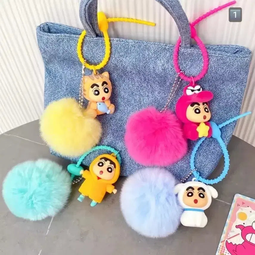 [BUNJANG] Character Pom Pom Keyring Bag Charm / 짱구 캐릭터 폼폼 키링 가방 장식 새제품