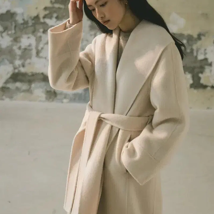 [BUNJANG] Ring Seoul Fox Handmade Shawl Collar Coat Cream / 링서울 폭스 핸드메이드 숄카라 코트 크림