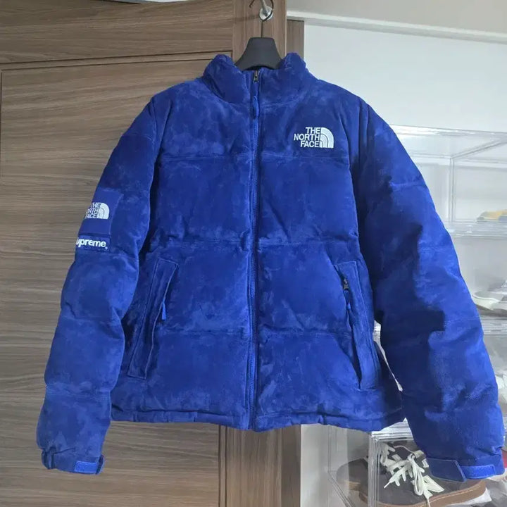 [BUNJANG] Supreme The North Face Suede Nuptse Puffer Jacket Blue / 노스페이스X슈프림 스웨이드 눕시 패딩 블루