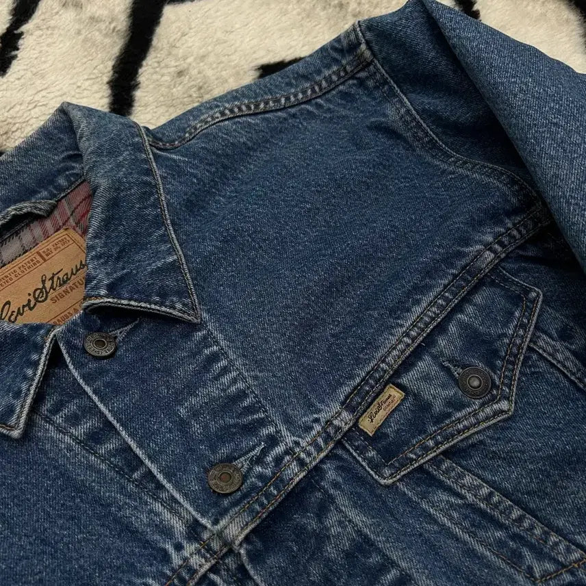 [BUNJANG] Levi's 90s Check Denim Trucker Jacket / [실측XL]리바이스 90s 체크누빔 데님 트러커 자켓