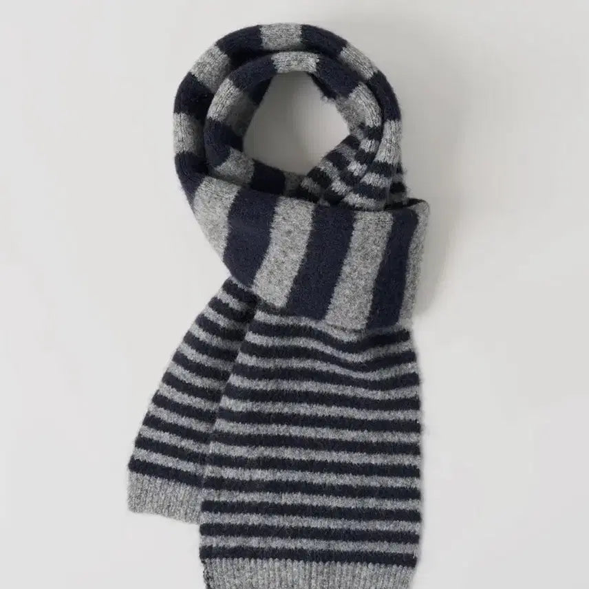 [BUNJANG] Stripe Knit Scarf (Navy/Grey) / 스트라이프 니트 머플러 (NAVY/GREY)