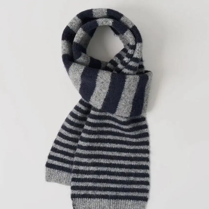 [BUNJANG] Stripe Knit Scarf (Navy/Grey) / 스트라이프 니트 머플러 (NAVY/GREY)