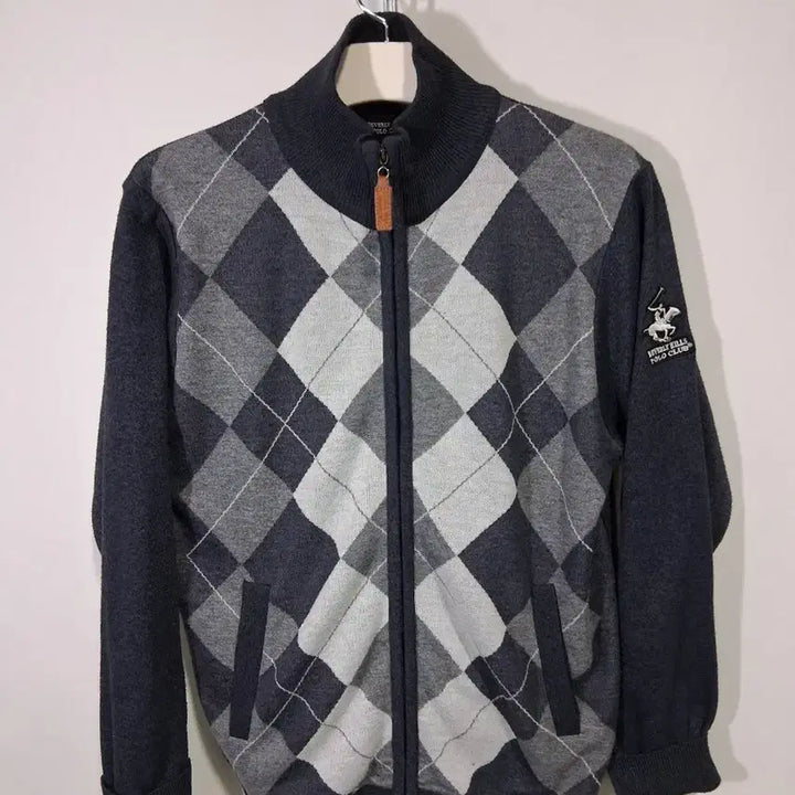 [BUNJANG] Beverly Hills Polo Club Argyle Pattern Zip-up Cardigan 95 / 베벌리힐스 폴로클럽 아가일 패턴 집업 가디건 95