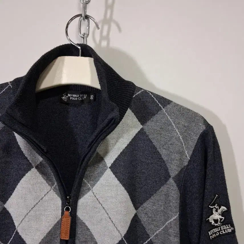 [BUNJANG] Beverly Hills Polo Club Argyle Pattern Zip-up Cardigan 95 / 베벌리힐스 폴로클럽 아가일 패턴 집업 가디건 95