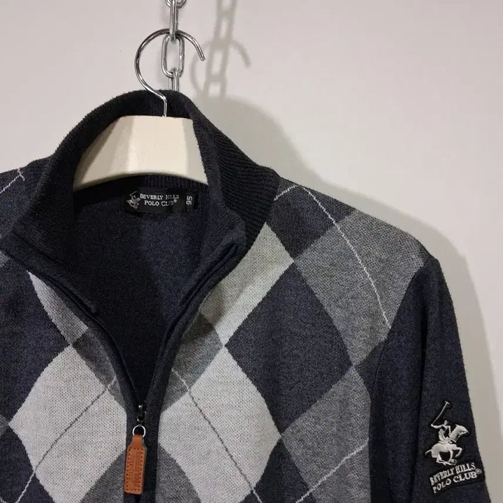 [BUNJANG] Beverly Hills Polo Club Argyle Pattern Zip-up Cardigan 95 / 베벌리힐스 폴로클럽 아가일 패턴 집업 가디건 95