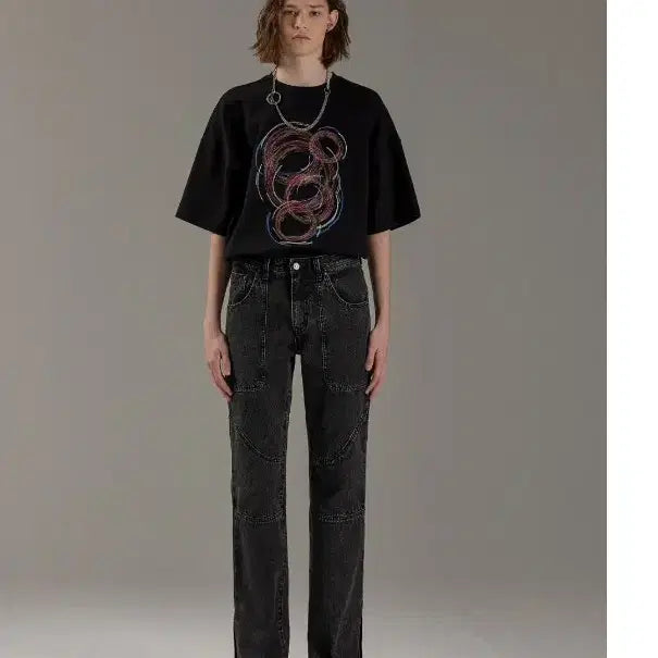 [BUNJANG] MAISON MINED LAPIZ BLACK CURVE DENIM PANTS / 50 메종미네드 LAPIZ BLACK CURVE DENIM PANTS