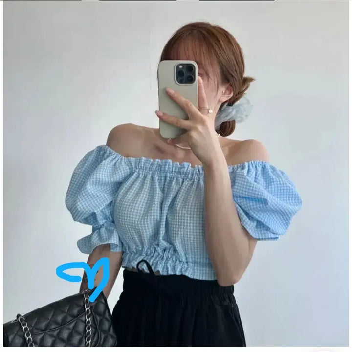 [BUNJANG] Cropped Off-Shoulder Top / 밴딩 크롭 오프숄더