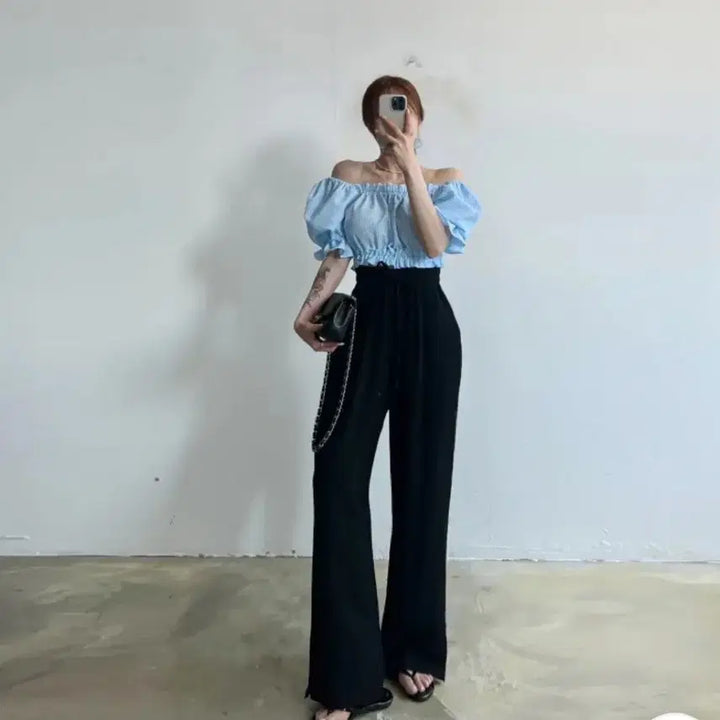 [BUNJANG] Cropped Off-Shoulder Top / 밴딩 크롭 오프숄더