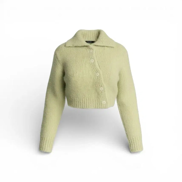 [BUNJANG] Diagonal Crop Knit Cardigan / 다이애그널 크롭 니트 가디건