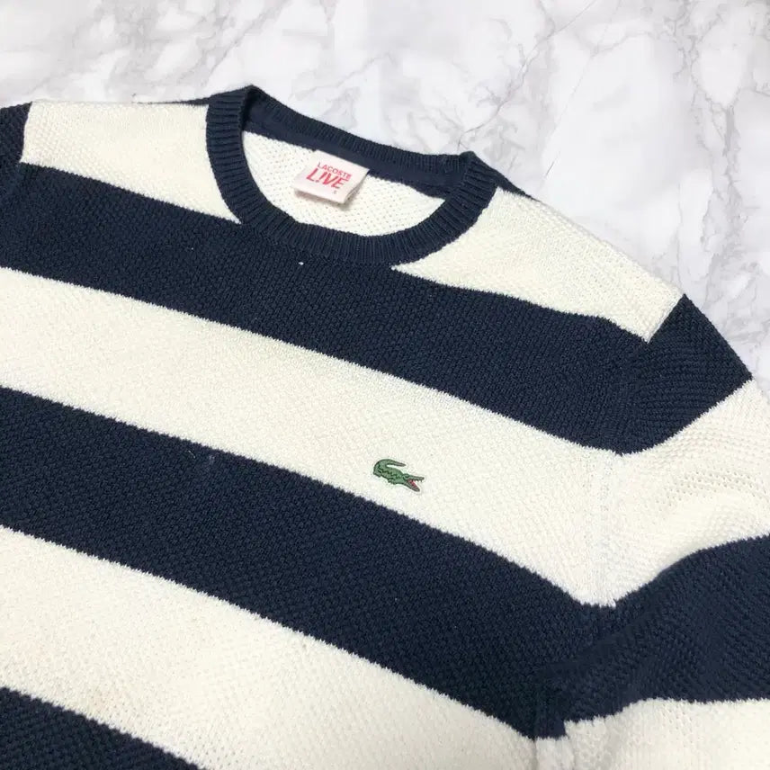 [BUNJANG] Lacoste Striped Knit Navy / 라코스테 단가라 니트 네이비