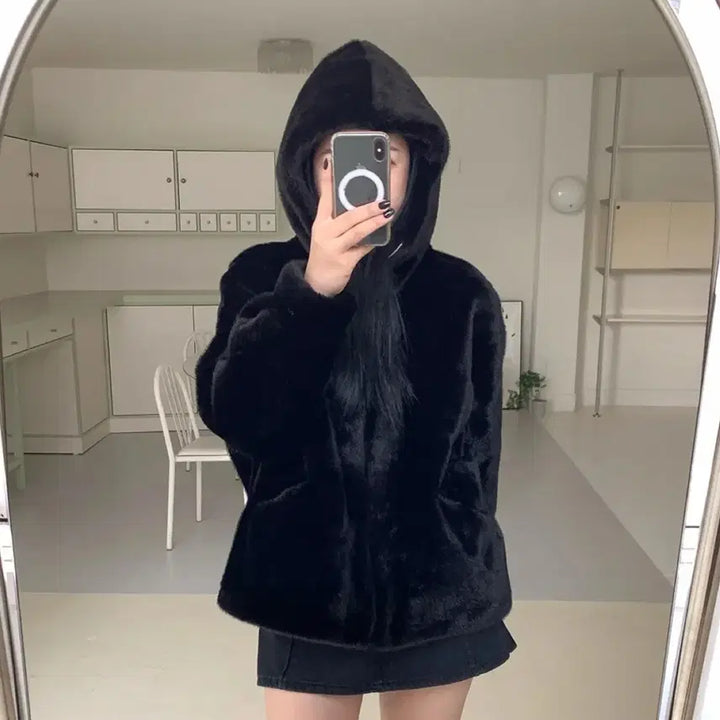 [BUNJANG] Big Size Mink Hooded Zip-Up / 새상품)빅사이즈밍크후드집업
