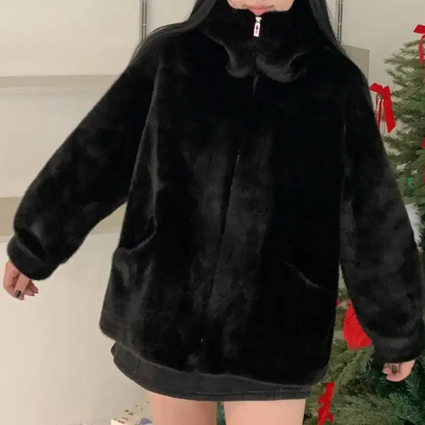 [BUNJANG] Big Size Mink Hooded Zip-Up / 새상품)빅사이즈밍크후드집업
