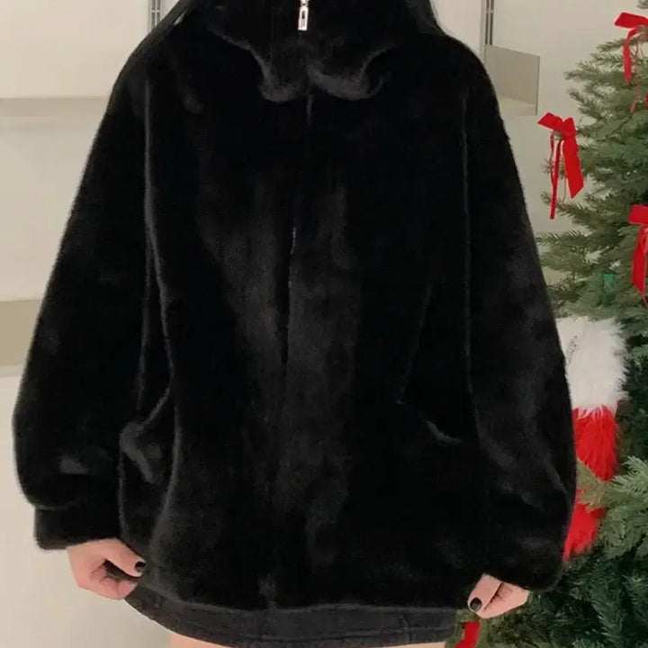 [BUNJANG] Big Size Mink Hooded Zip-Up / 새상품)빅사이즈밍크후드집업
