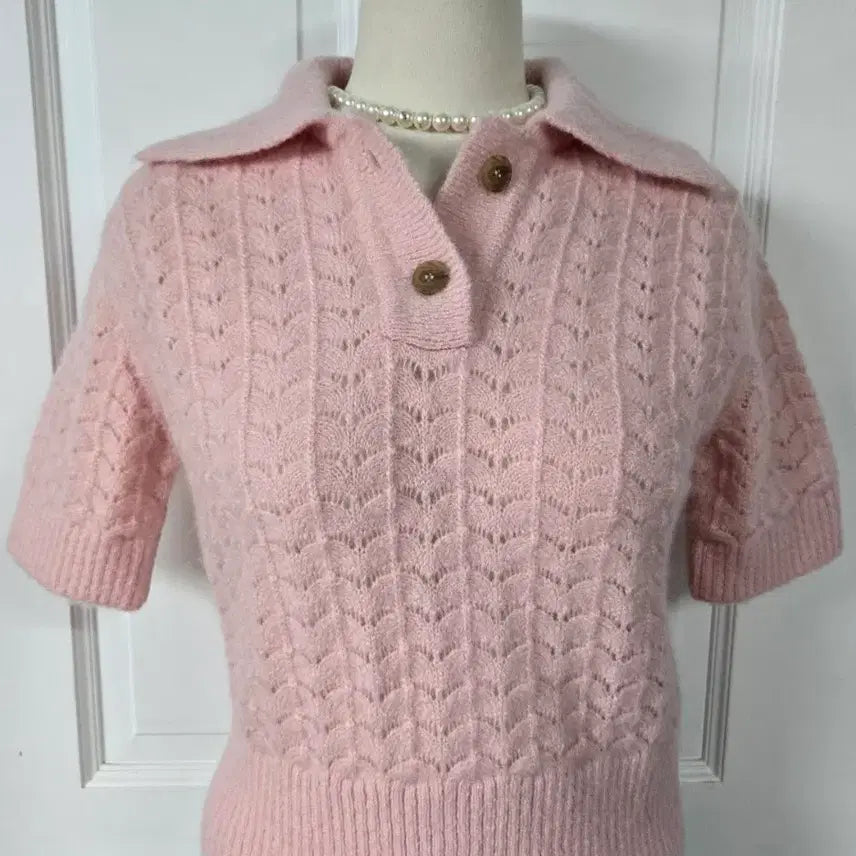 [BUNJANG] LOW CLASSIC Pink Knit Top / 새상품)로우 클래식 핑크반팔니트