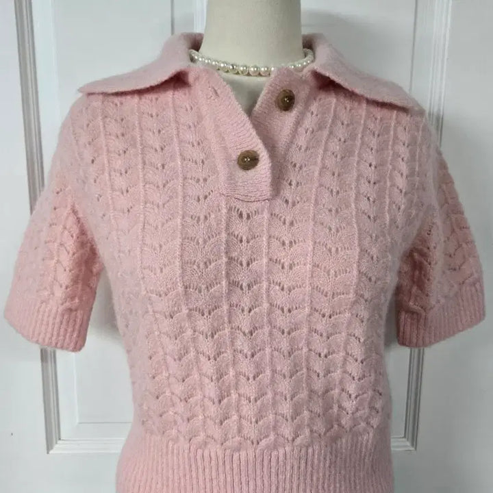 [BUNJANG] LOW CLASSIC Pink Knit Top / 새상품)로우 클래식 핑크반팔니트
