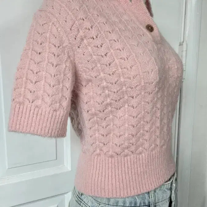 [BUNJANG] LOW CLASSIC Pink Knit Top / 새상품)로우 클래식 핑크반팔니트