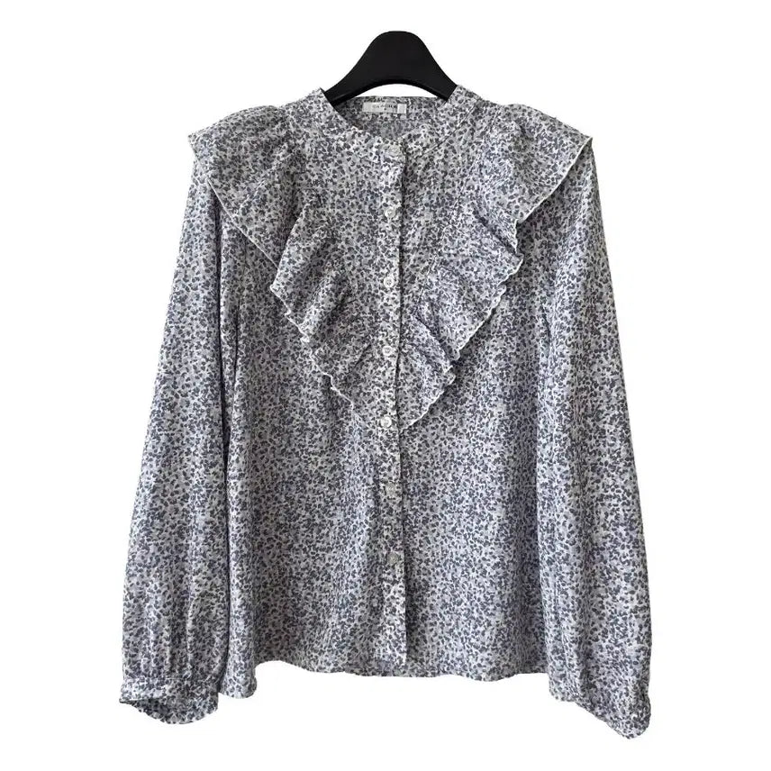 [BUNJANG] Gray Frill Blouse / 55)그레이 무늬 프릴 블라우스