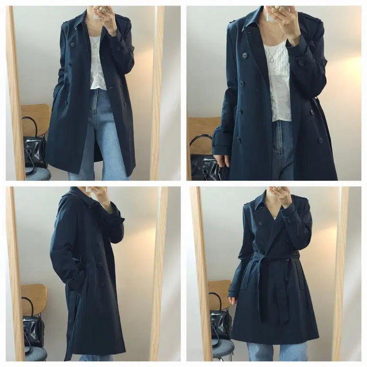 [BUNJANG] OZOC Trench Coat Navy Jacket / (66)OZOC 여성 트렌치 코트 더블 긴팔 자켓 fw 네이비