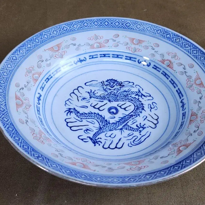 [BUNJANG] Chinese Celadon Porcelain Dragon Motif Plate / 중국도자기 청화백자 용문양 반투각 숲접시