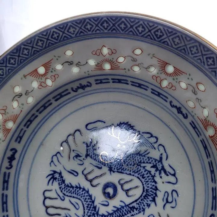 [BUNJANG] Chinese Celadon Porcelain Dragon Motif Plate / 중국도자기 청화백자 용문양 반투각 숲접시