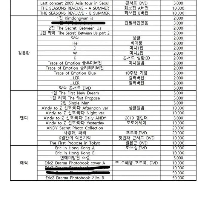 [BUNJANG] Shinhwa Individual Albums / 에릭, 신혜성, 이민우, 김동완, 전진, 앤디 신화 개인 음반