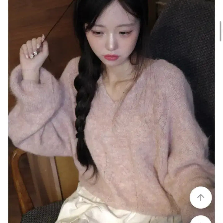 [BUNJANG] Pink V-Neck Knit Loose Fit Sweater / 핑크 브이넥 니트 루즈핏 니트