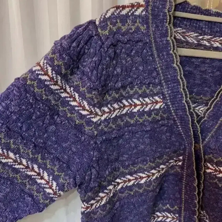 [BUNJANG] Purple Crochet Puff Sleeve Cardigan / 퍼플 크로셰 니트 퍼프소매 가디건 55-77 거의새것