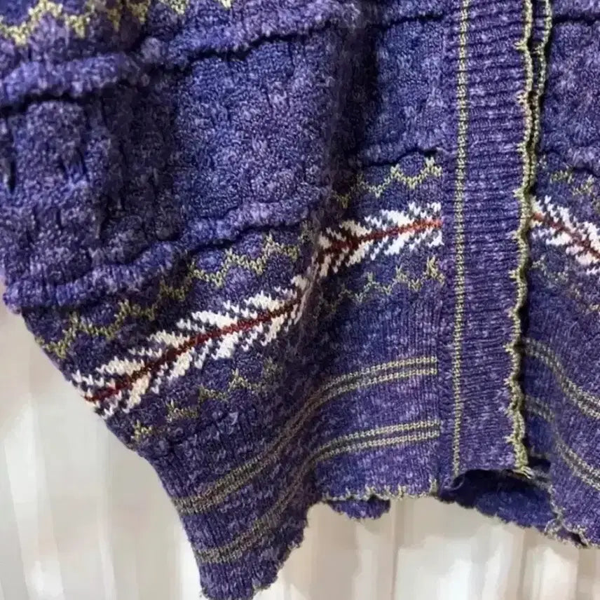 [BUNJANG] Purple Crochet Puff Sleeve Cardigan / 퍼플 크로셰 니트 퍼프소매 가디건 55-77 거의새것