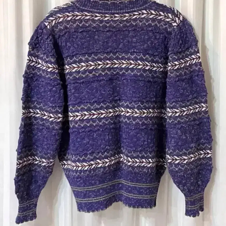 [BUNJANG] Purple Crochet Puff Sleeve Cardigan / 퍼플 크로셰 니트 퍼프소매 가디건 55-77 거의새것