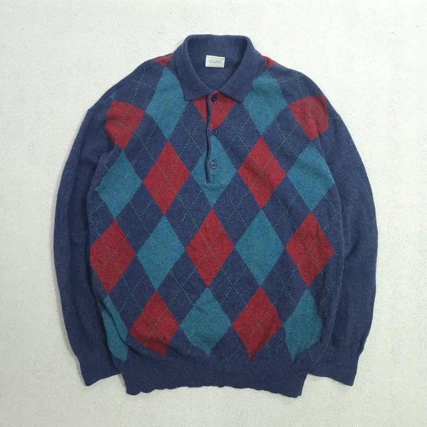 [BUNJANG] Benetton 90s Argyle Knit Sweater / 90s 베네통 아가일 카라 니트 M