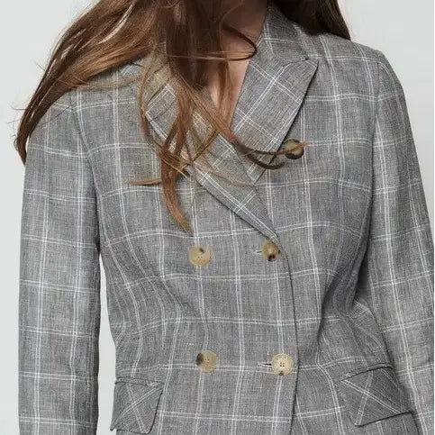 [BUNJANG] Sandro Irene Check Linen Blazer / [아이린 착용]새제품 산드로(Sandro) 정품 체크 더블 린넨 여성