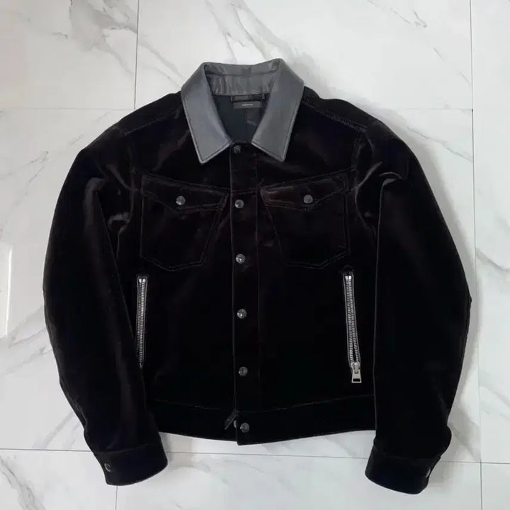 [BUNJANG] Tom Ford Leather Velvet Western Trucker Jacket / 새상품급 톰포드 레더 벨벳 웨스턴 트러커 자켓 50 정품택O