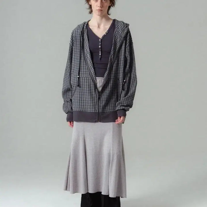 [BUNJANG] Pahi Some Checkered See-through Zip-up Charcoal L / 파히섬 체크 시스루 집업 쿨 챠콜 L 택포