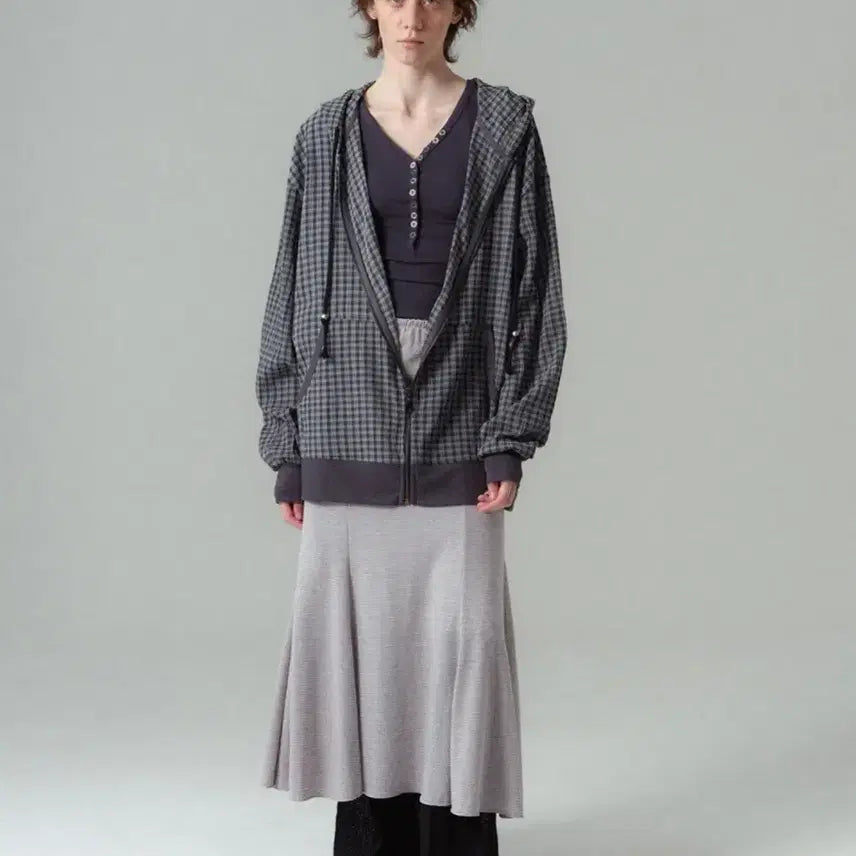 [BUNJANG] Pahi Some Checkered See-through Zip-up Charcoal L / 파히섬 체크 시스루 집업 쿨 챠콜 L 택포