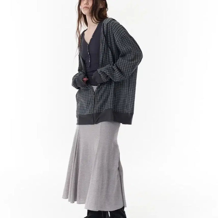 [BUNJANG] Pahi Some Checkered See-through Zip-up Charcoal L / 파히섬 체크 시스루 집업 쿨 챠콜 L 택포